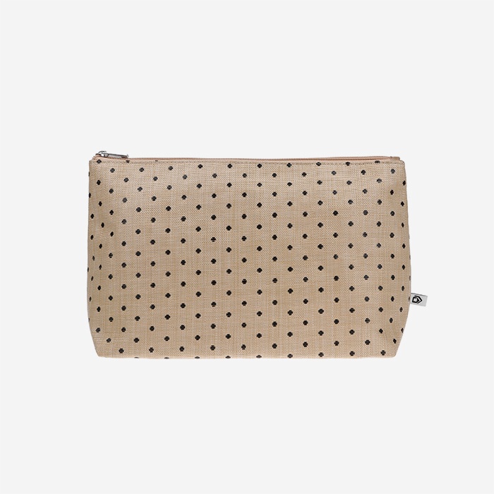 Beige Black Woven  Makeup Bag - Main View
