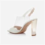 Beige Patent Lea & Transparent TPU Electronic Heel Sandal - Detail View