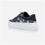 Black Cow leather & Navy Print Kid Leather Sneaker - Detail View