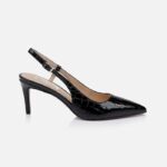Black Croc Leather Slingback - Main View