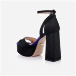 Black Fabric Block Heel Sandal - Detail View