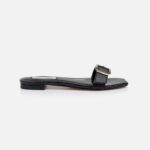 Black Kid Leather Flat Sandal - Main View