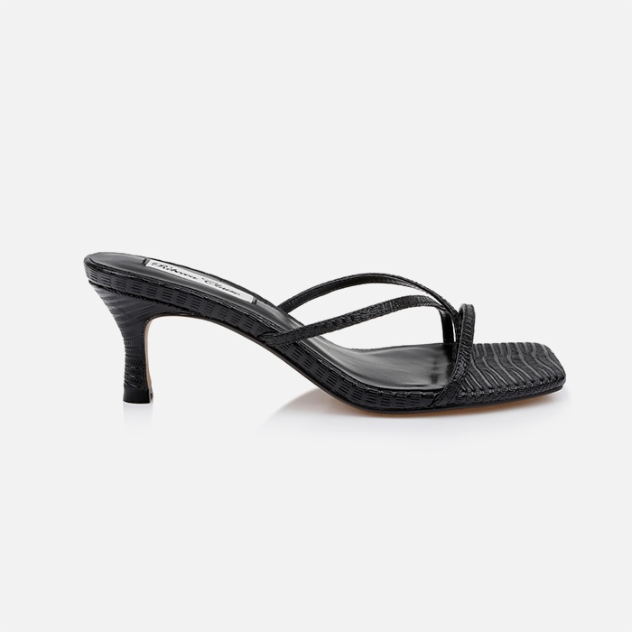Black Lizard Kid Leather Sandal - Main View