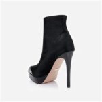 Black Lycra & Patent Leather Stiletto Pointed Toe Boot - Main View