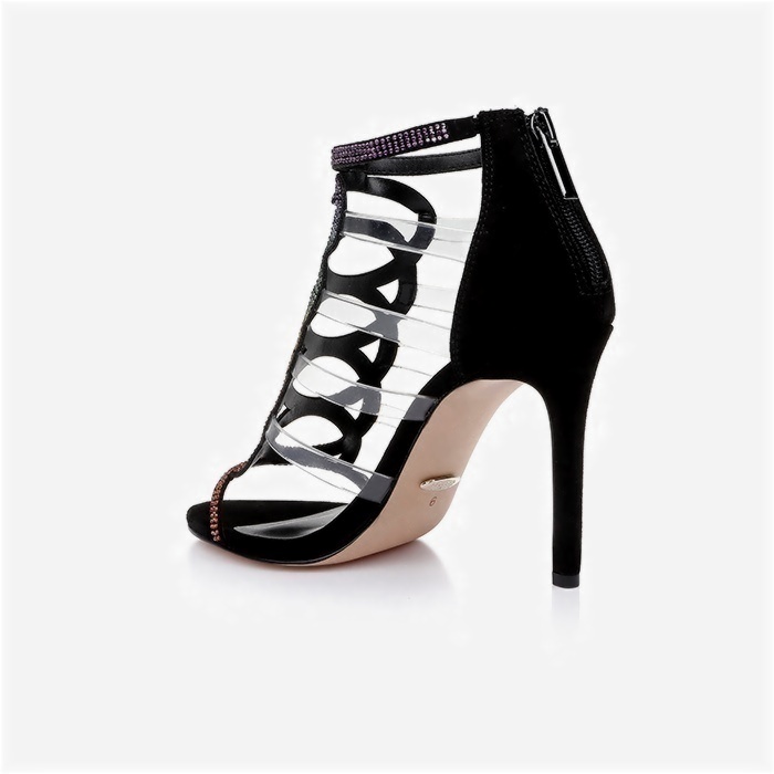 Black Microsuede & Rainbow Hotfix Stiletto Sandal - Main View