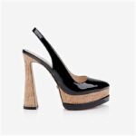 Black Patent PU Double Platform Sandal - Main View