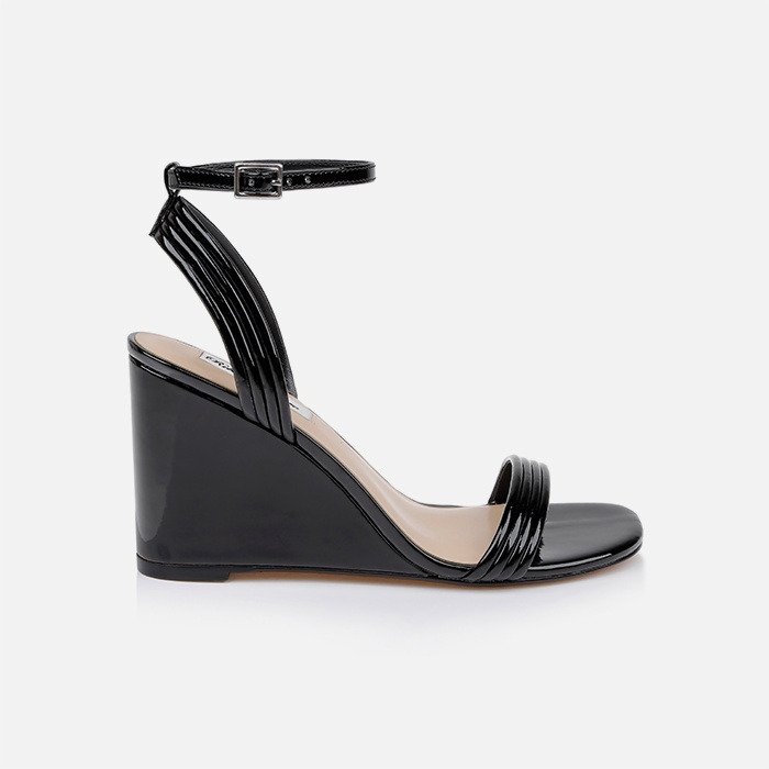 Black Patent Pu Wedge Sandal - Main View