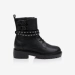 Black Synthetic Leather Ankle Boots - Main View