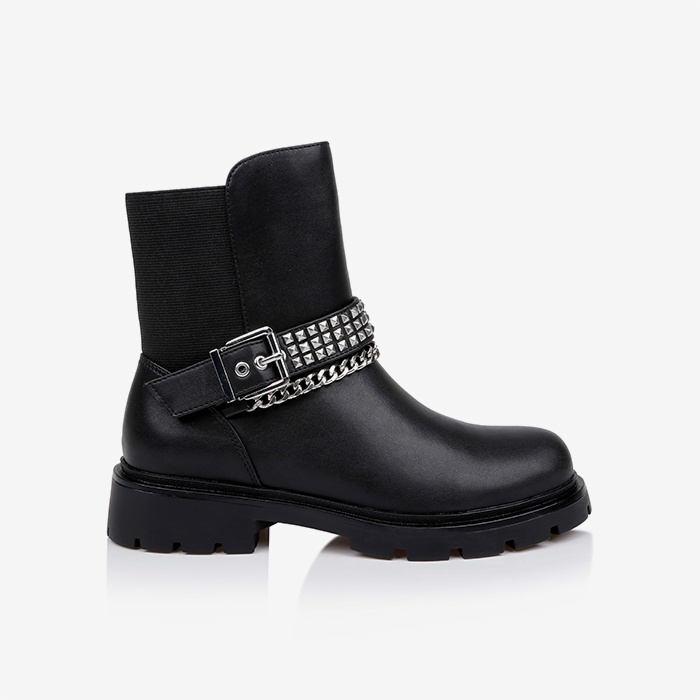 Black Synthetic Leather Ankle Boots - Main View