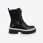 Black Synthetic Leather High Ankle Boot - Main View