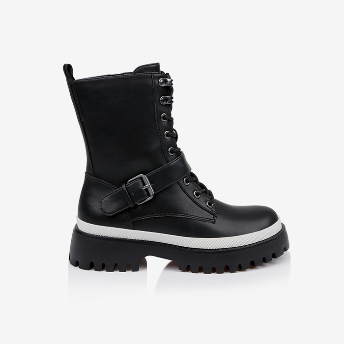 Black Synthetic Leather High Ankle Boot - Main View