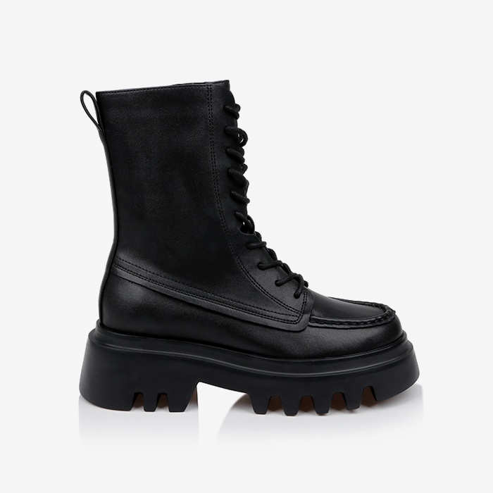 Black Synthetic Leather High Ankle Boots - Main View