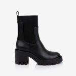 Black Synthetic Leather High Ankle Boot - Main View