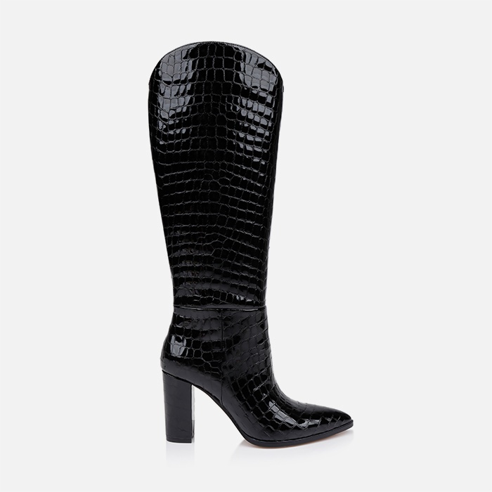 Black croc leather knee boot - Main View