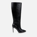 Black high shine cow leather knee boot - Main View
