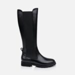 Black high shine cow leather knee boot - Main View