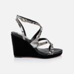 Black&White Snake Kid Leather Platform Sandal - Main View