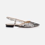 Black&White Snake Kid Leather Slingback Flat - Main View
