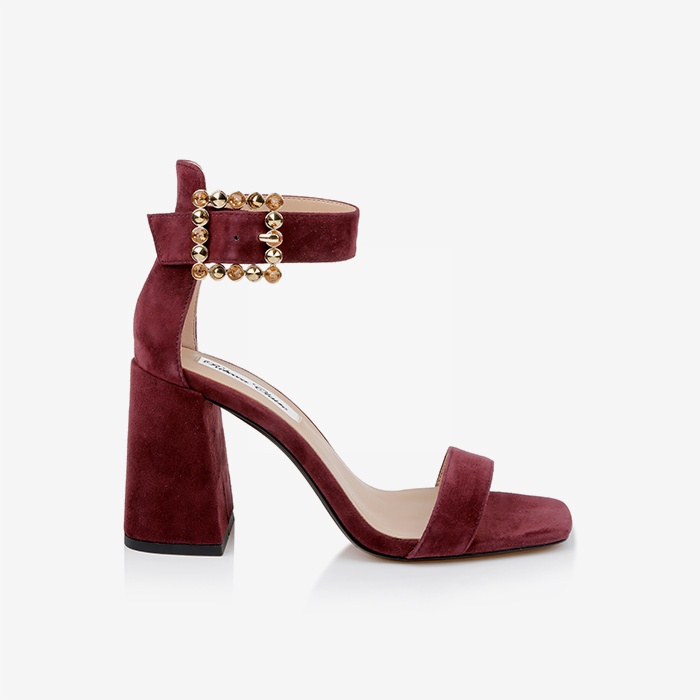 Burgundy Block Heel Sandal - Main View