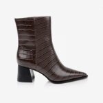Croco brown block heel high ankle boot - Main View