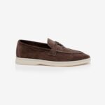 Dark Brown Kid Suede Loafer - Main View