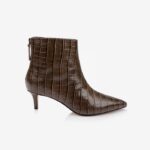 Dark brown croc leather ankle boot - Main View
