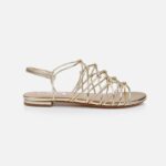 Gold Metallic Leather Flat Sandal - Main View