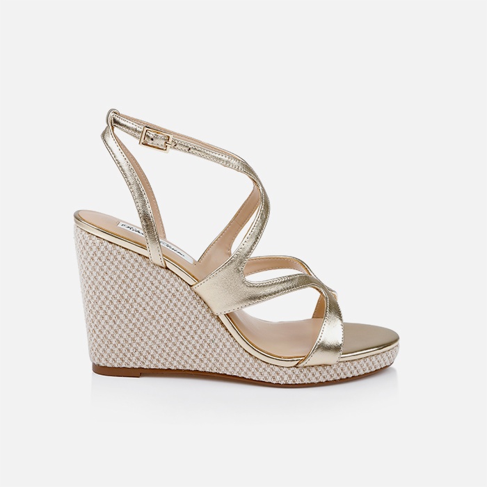 Gold Metallic Kid Leather Platform Sandal - Main View