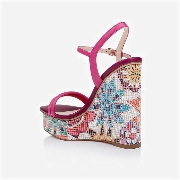 Raspberry Rose Kid Lea Wedge Sandal - Detail View