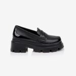 Shiny Black Synthetic Leather Loafer - Main View
