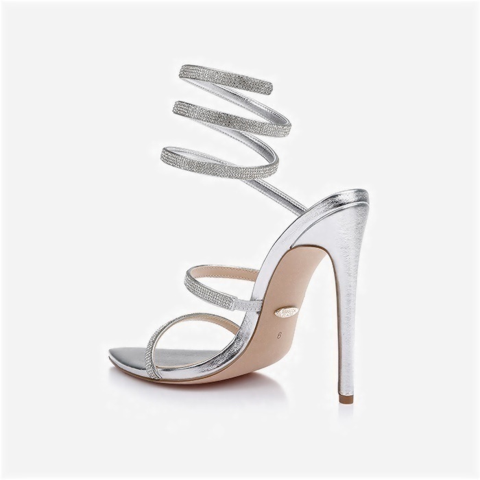 Silver PU & Gel Hotfix Stelitto Sandal - Main View