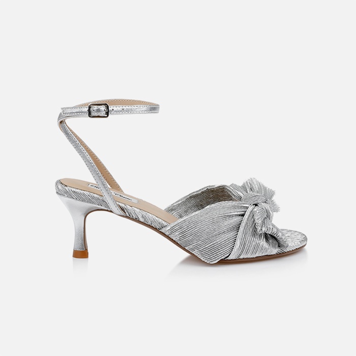 Silver Ruched Fabric Heel Sandal - Main View