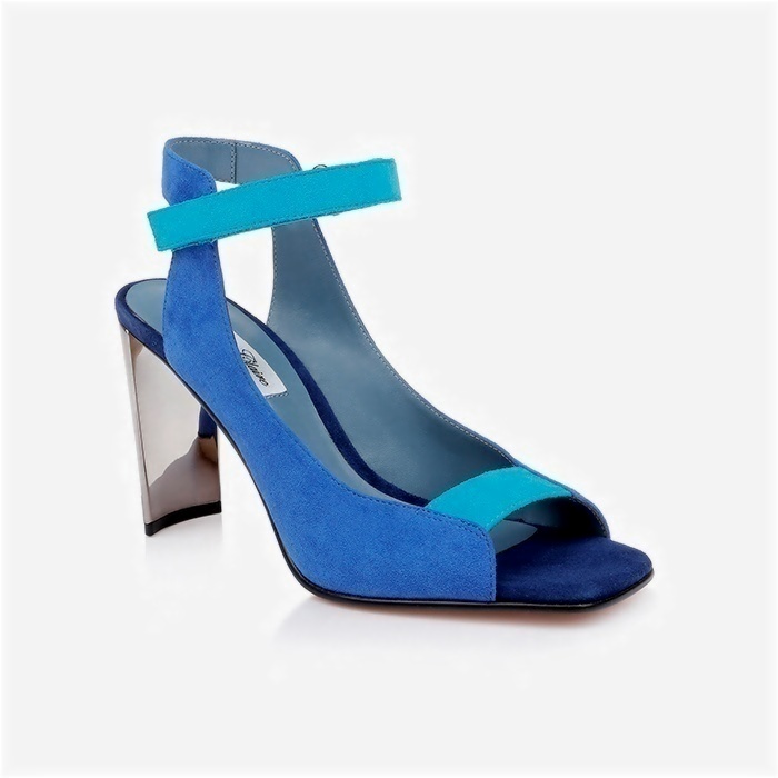 Strong Blue Mixed Kid Suede Electronic Heel Sandal - Main View