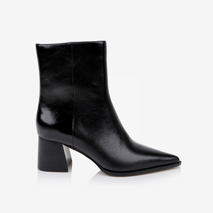 Wax black block heel high ankle boot - Main View