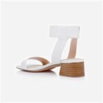 White Kid Lea Stacked Heel Sandal - Main View