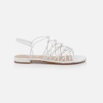 White Leather Flat Sandal - Main View