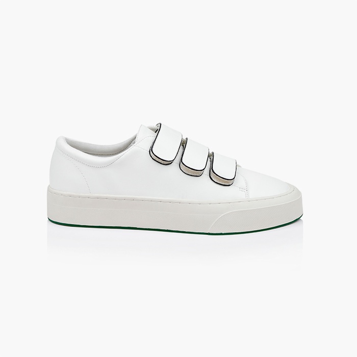 White Synthetic Leather Velcro Sneaker - Main View