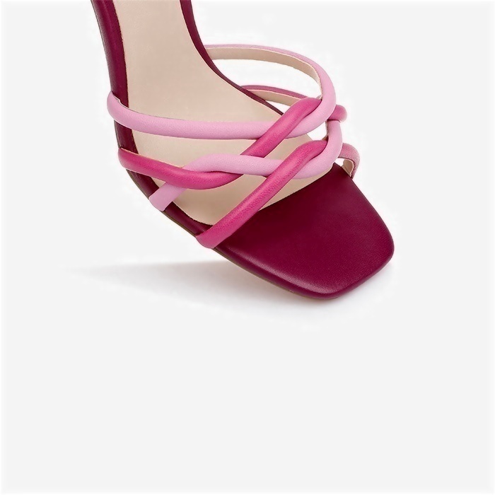 Cyclamen & Raspberry Rose Kid leather Block Heel Sandal - Main View