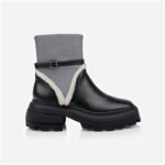 Black Cow leather & Fabric & Blue Shearing Squared Toe Boot - Main View