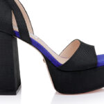 Black Fabric Block Heel Sandal - Side View