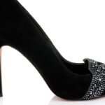 Black Kid Suede & Hotfix Stiletto Pump - Side View