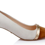 Cream Mixed Kid Suede Middle Heel Pump - Side View