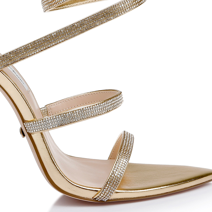 Gold PU & Gel Hotfix Stelitto Sandal - Side View