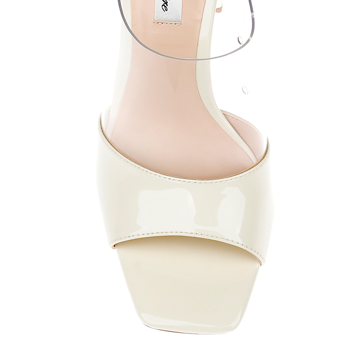 Beige Patent Lea & Transparent TPU Electronic Heel Sandal - Back View