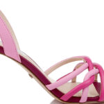 Cyclamen & Raspberry Rose Kid leather Block Heel Sandal - Detail View