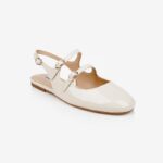 Beige Flat Slingback With Straps - Side View