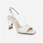 Beige Patent Lea & Transparent TPU Electronic Heel Sandal - Angle View