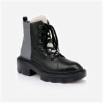 Black Cow Leather & Silver Fabric Lace up Booty - Side View