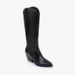 Black Cow Leather Knee Boot - Side View