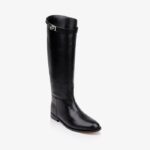 Black Cow Leather Knee Boot - Side View